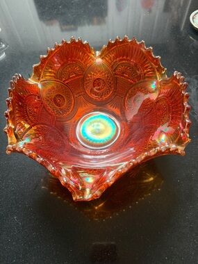 Carnival Glass Decorative Bowl - Iridescent Red